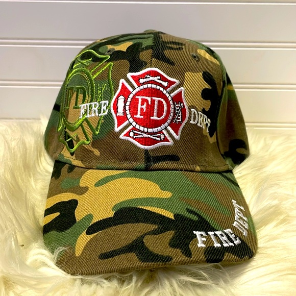 Fire Department Camoflauged Embroidered Baseball Cap - Picture 1 of 12